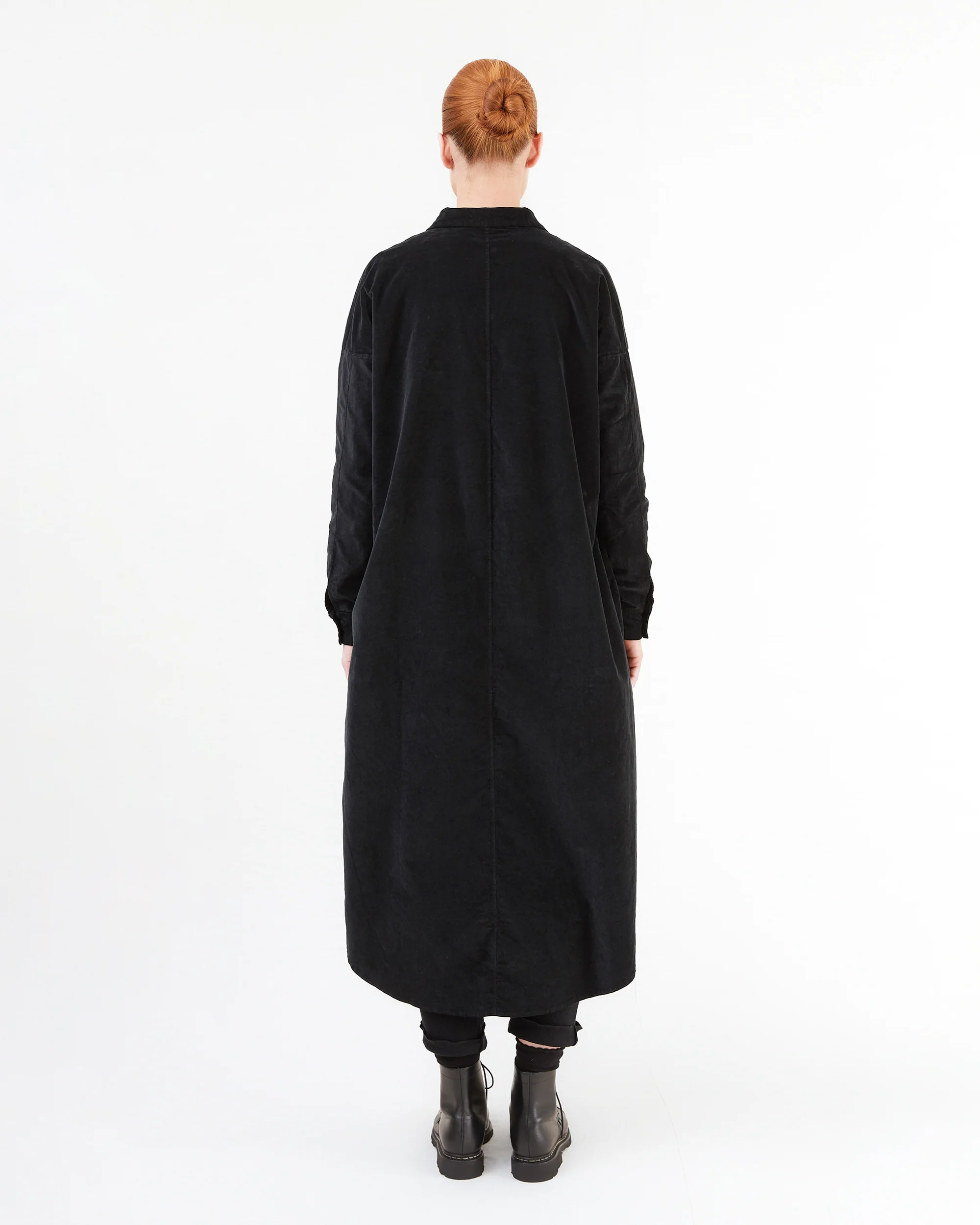 Album Di Famiglia Long Velvet Shirt Dress in Black - Image 3