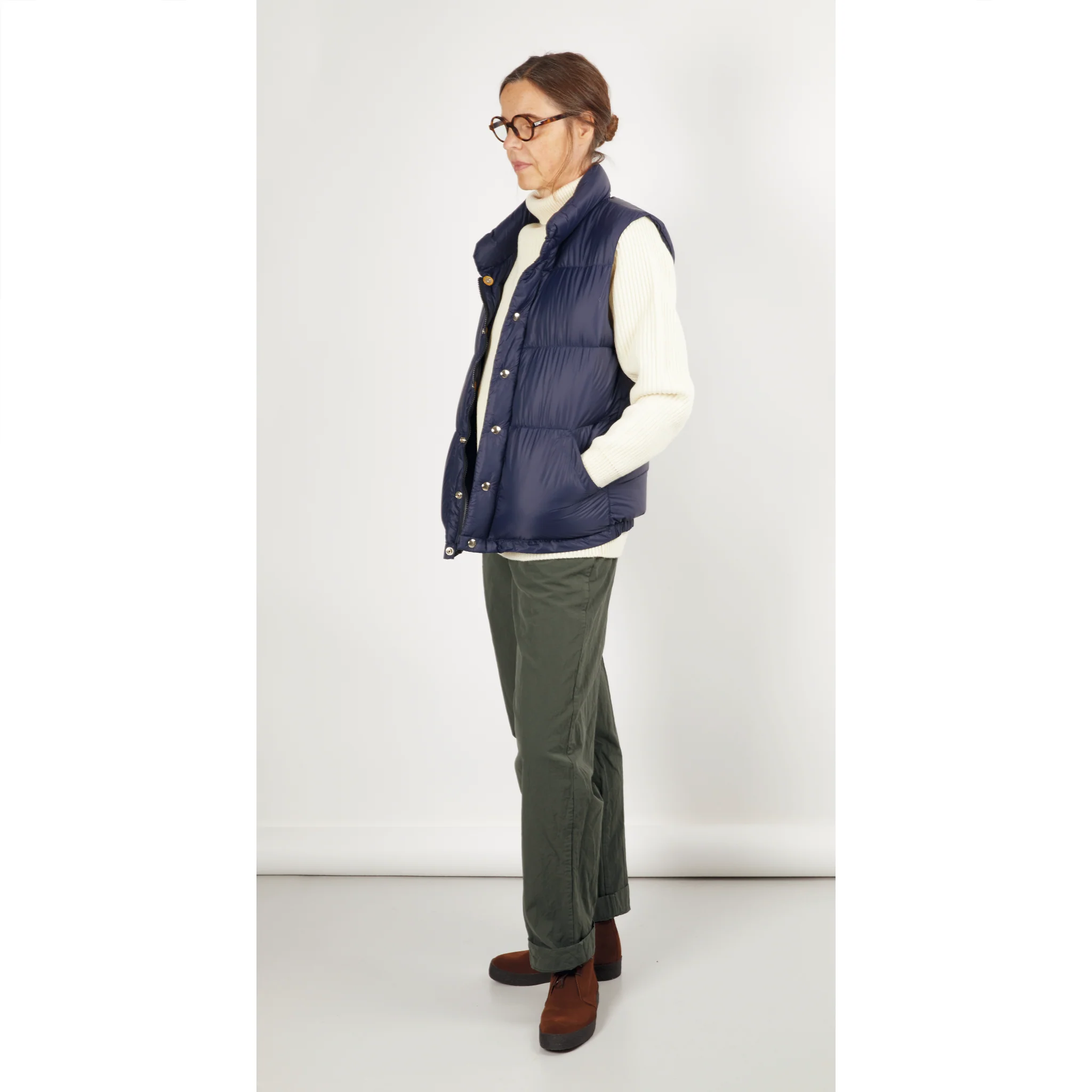 Crescent Down Works Nylon Italian Vest in Navy/Navy - Image 5