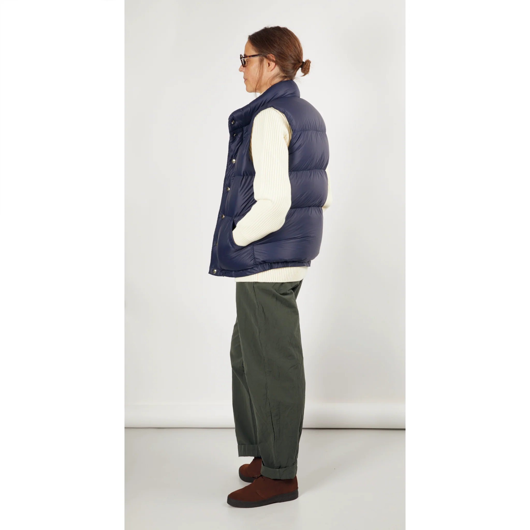 Crescent Down Works Nylon Italian Vest in Navy/Navy - Image 6