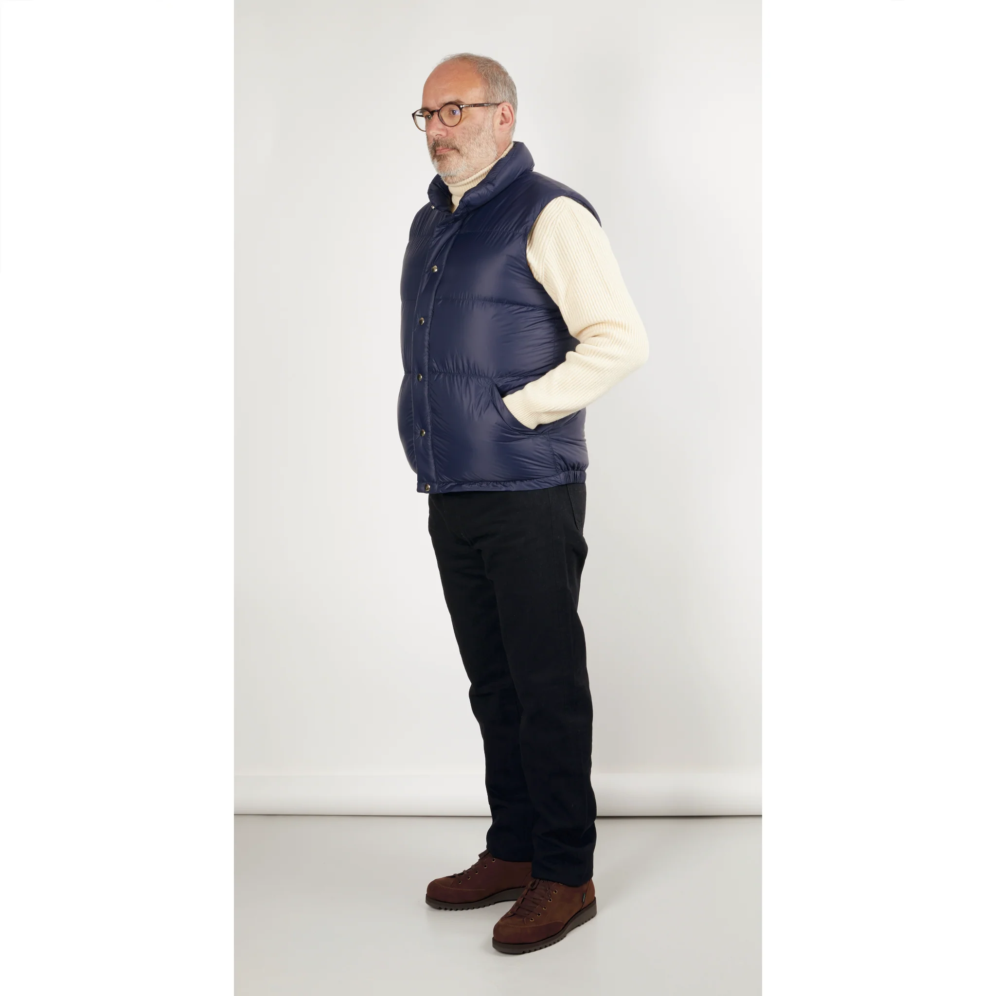 Crescent Down Works Nylon Italian Vest in Navy/Navy - Image 7