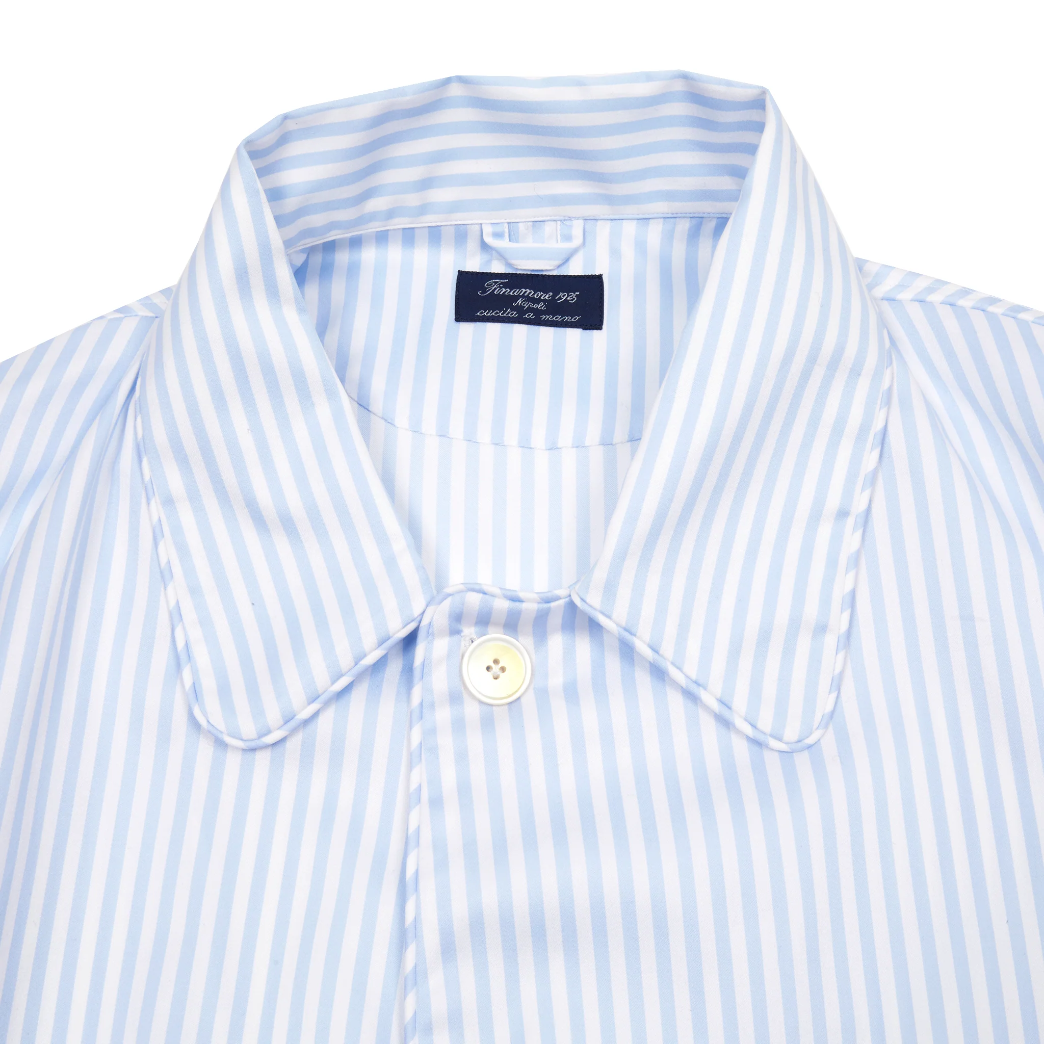 Finamore Cotton Pyjamas in White / Blue Stripe - Image 3