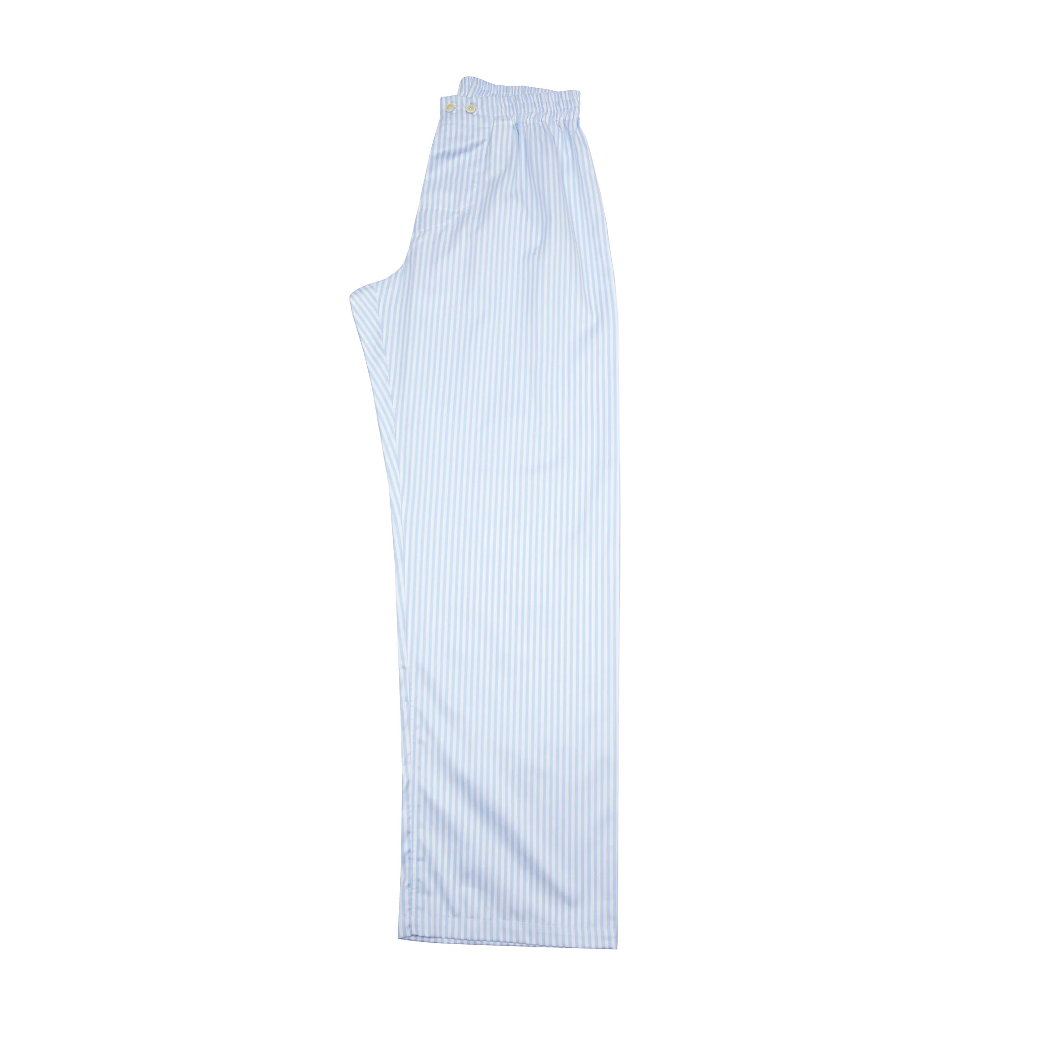 Finamore Cotton Pyjamas in White / Blue Stripe - Image 6