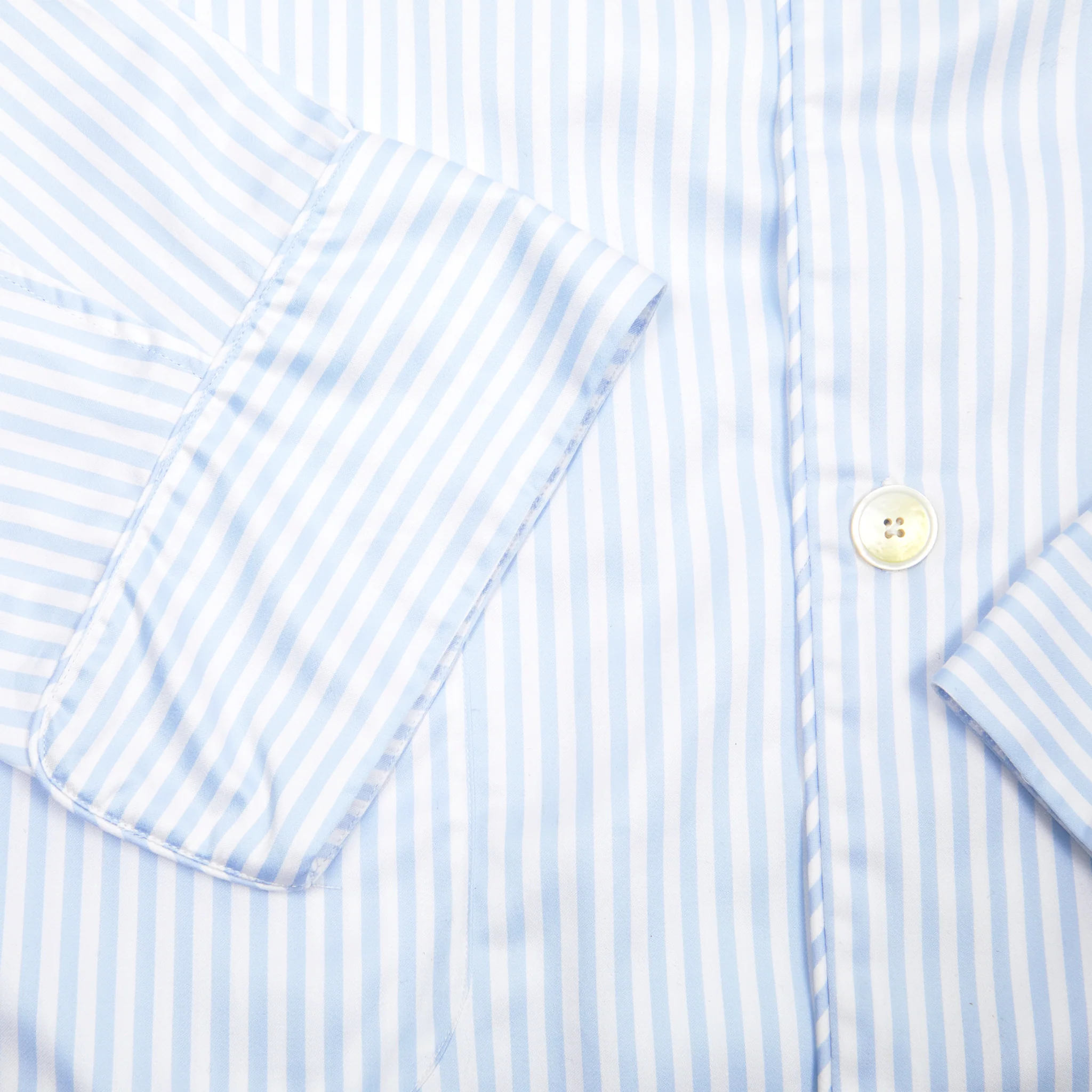 Finamore Cotton Pyjamas in White / Blue Stripe - Image 9