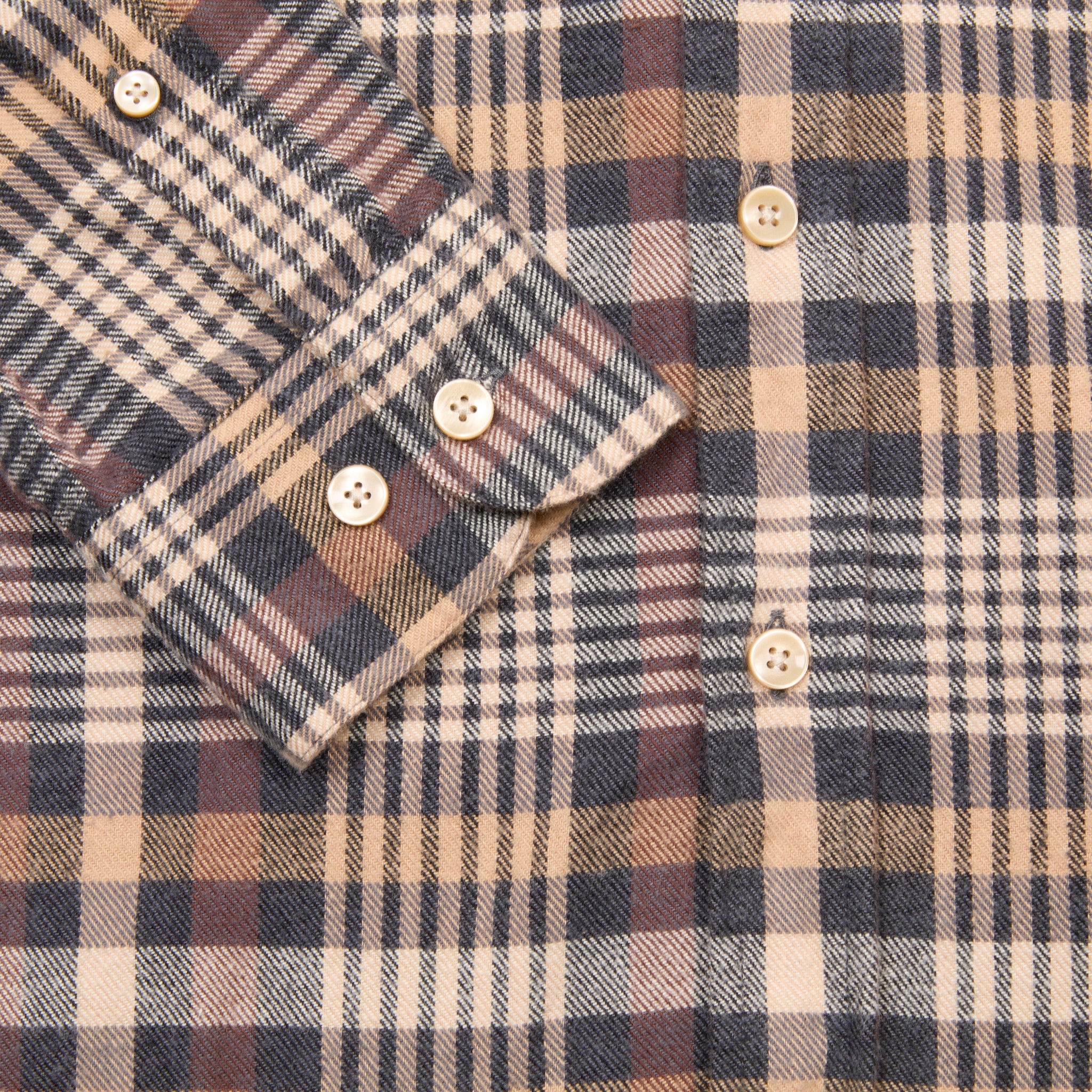 Portuguese Flannel Manta Flannel Shirt in Camel x Natural x Blue Check - Image 3