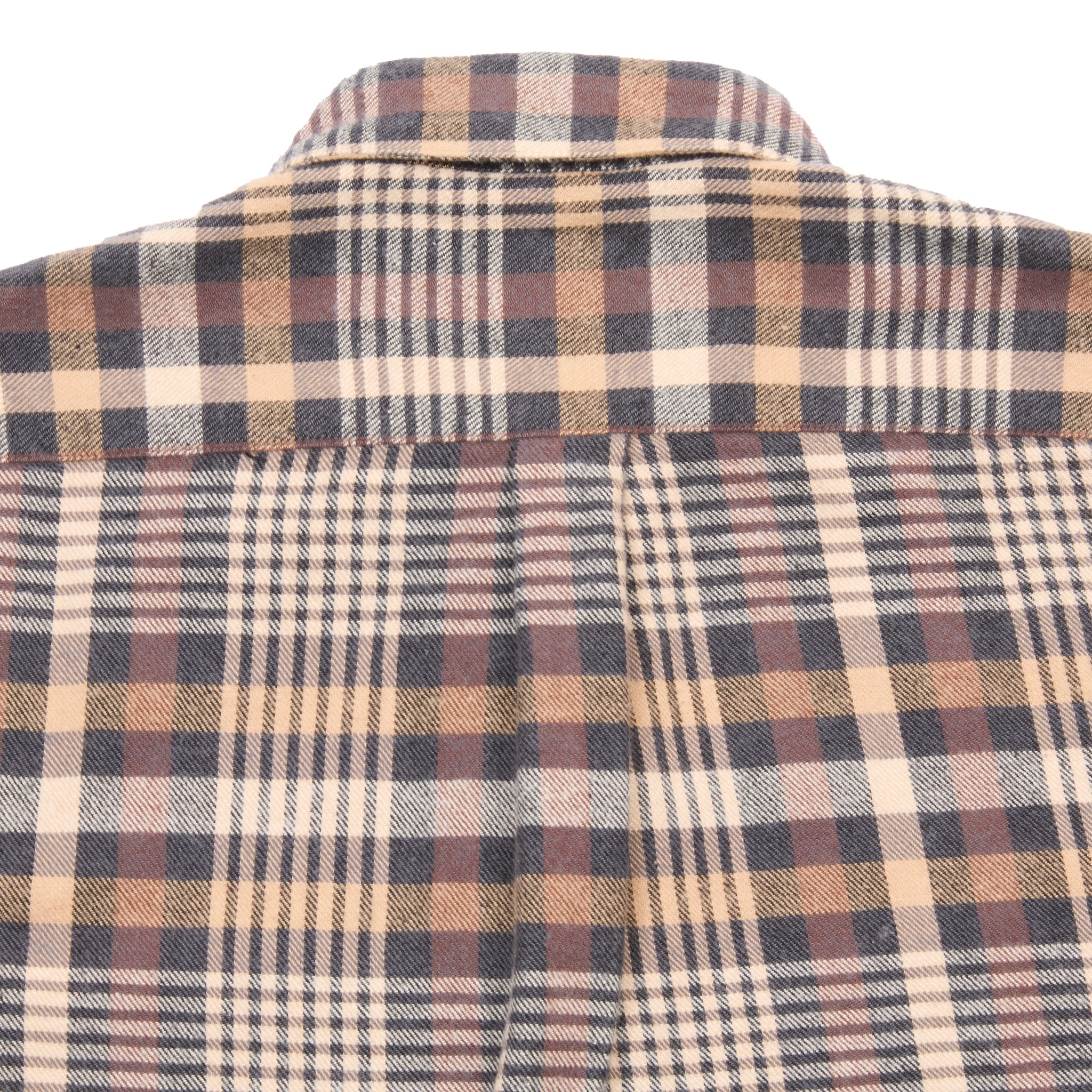 Portuguese Flannel Manta Flannel Shirt in Camel x Natural x Blue Check - Image 4